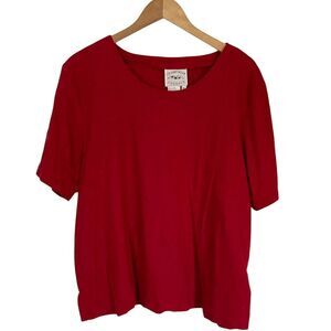 Country Wear Casuals Womens Short Sleeve Linen Blend Top Size XL‎ Red Classic